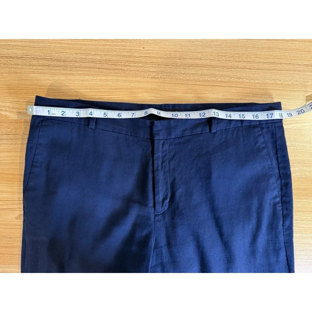 Banana Republic LOGAN Pants 12 Tall Navy Blue Linen Blend Wide Leg Trousers